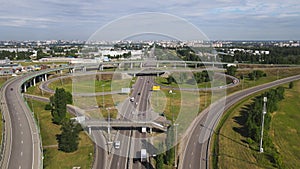 Aerial view of road interchange or highway intersection