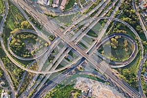 Aerial view of road interchange or highway intersection photo