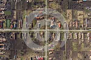 Aerial view of road intersection in the village