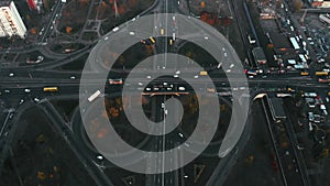 Aerial view of road junction, large car interchange. Aerial highway junction, Colorcorrected 4k footage