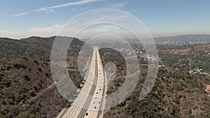 Aerial view of road with moving cars in Glendale, California