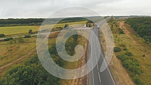 Aerial view on road near forest