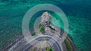 Aerial View of Road Next to Ocean in Mauritius