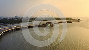 Aerial view of road over sea coast chonburi eastern of thailand