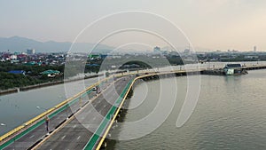 Aerial view of road over sea coast Chonburi Eastern of Thailand