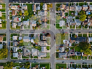 Aerial view road with of over small town in NJ USA