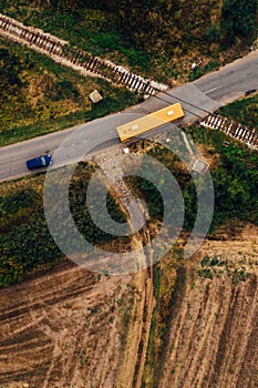 Aerial view of road and railway intersection