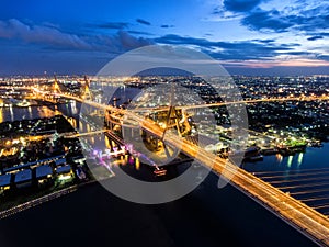 Aerial view Road roundabout with car lots in Thailand.Bhumibol B