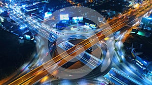 Aerial view Road roundabout, Expressway with car lots in the cit