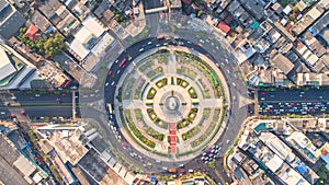 Aerial view Road roundabout, Expressway with car lots in the cit