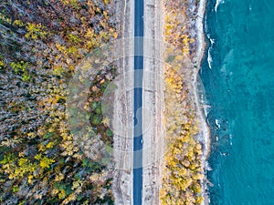 Aerial view road shore