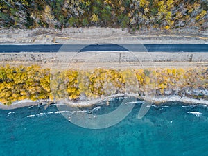 Aerial view road shore