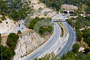Aerial view of Road between Sitges and Castelldefels. Spain