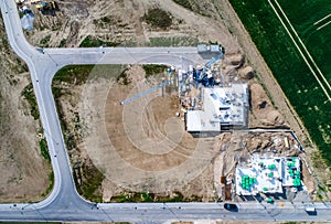Aerial view of road streets new development area for real estate hme building construction germany