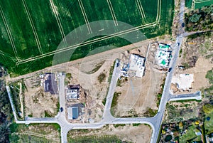 Aerial view of road streets new development area for real estate hme building construction germany