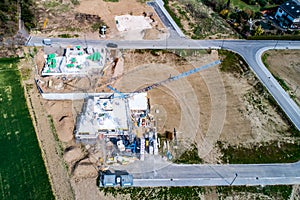 Aerial view of road streets new development area for real estate hme building construction germany