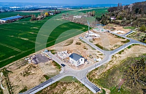 Aerial view of road streets new development area for real estate hme building construction germany