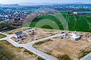 Aerial view of road streets new development area for real estate hme building construction germany