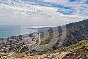 Aerial view of the road and the suburbs of Benalmadena. Spain