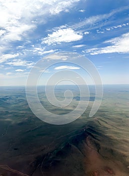 Aerial view of road to Chinggis Khaan International Airport, Ulaanbaatar, Mongolia