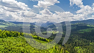 Aerial view of road to Hoverla, Ukraine Carpathian mountains.