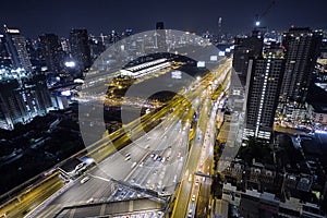 Aerial view road traffic transportation and city in bangkok at n