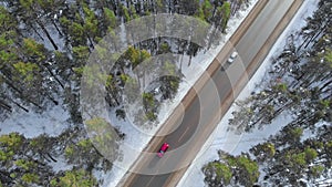 Aerial view of a road in winter landscape