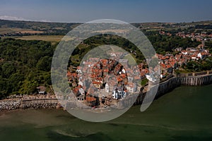 Aerial view of the Robin Hoods bay, North Yorkshire Coast, UK