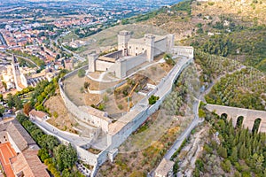 Aerial view of Rocca Albornoziana castle in Spoleto, Italy photo