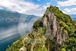 Aerial view of Rocca di Calde, Castelveccana on Lake Maggiore, Italy photo