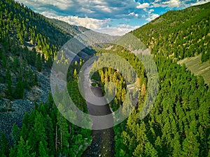 Aerial view of Rock Creek in the Lolo National Forest, MT photo