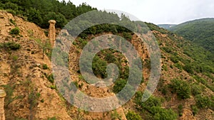 Aerial view of rock formation Stob pyramids,Bulgaria