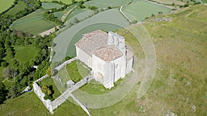 Aerial view of the Rock of the Hermitage in the province of Burgos, Spain.