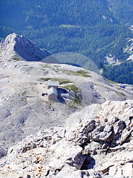 Aerial view from rock to mountain