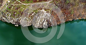 Aerial view of the rocks. Beautiful view of the river landscape.