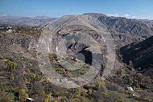 An aerial view of rocks in the Garni region at mountains of Armenia.