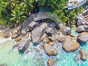 Aerial view of rocks and palms in Glacis beach