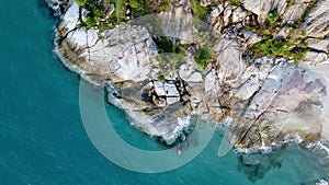 Aerial View: Rocky Beach and Crystal Clear Water