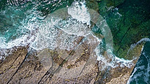 Aerial view of the rocky coastline of Streedagh Point. Connacht,