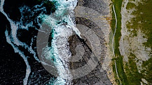 Aerial view of the rocky coastline of Streedagh Point. Connacht,