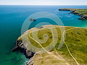 Aerial view of the rocky Welsh coastline near Broad Haven South, Pembrokeshire