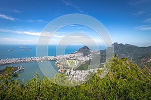 Aerial view of Rodrigo de Freitas Lagoon, Two Brothers Hill and Pedra da Gavea Stone - Rio de Janeiro, Brazil