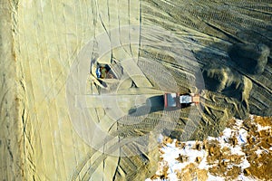 Aerial view of a roller on a construction site