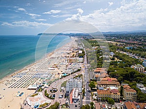 Aerial view of the Romagna coast with the beaches of Riccione, Rimini and Cattolica