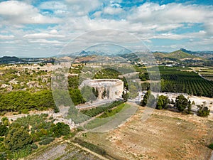 Aerial view of Roman amphitheater of Aspendos, Belkiz - Antalya, Turkey