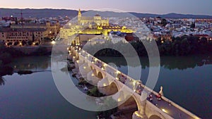 Aerial view of Roman bridge and Mezquita-Cathedral in Cordoba, Spain