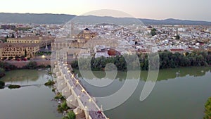 Aerial view of Roman bridge and Mezquita-Cathedral in Cordoba, Spain