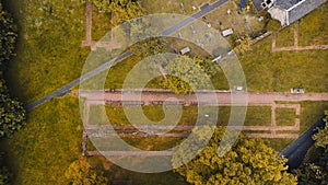 Aerial view of a Roman empire fortress archaeological site in Cramond, Edinburgh, Scotland