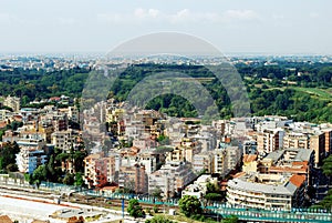 Aerial view of Rome city from St Peter Basilica roof