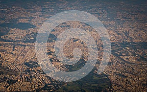 Aerial view of Rome in Italy from flying plane